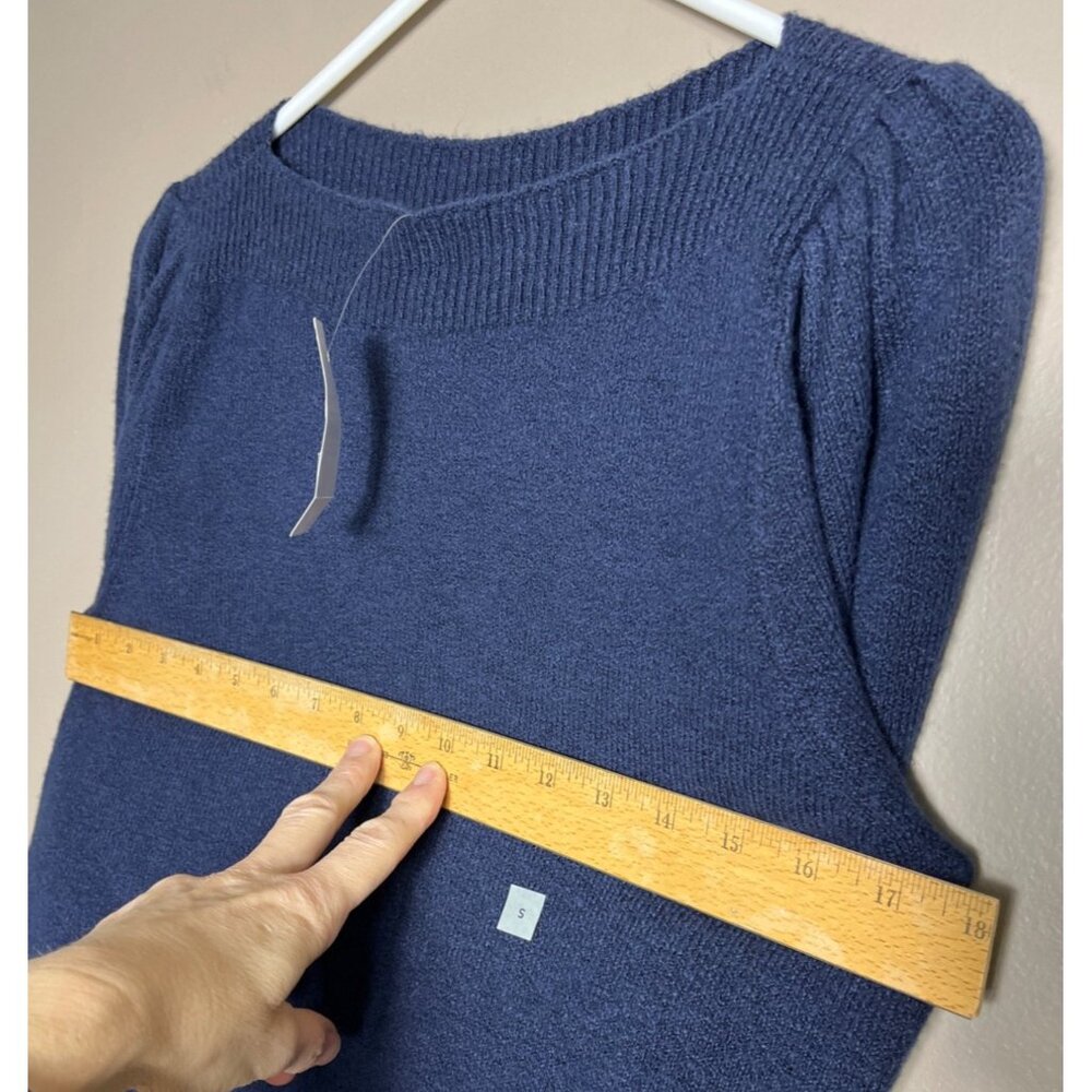 NWT Loft Outlet Sweater Navy Balloon Sleeve Soft Elegant Chic Neutrals Womens S - Picture 4 of 7